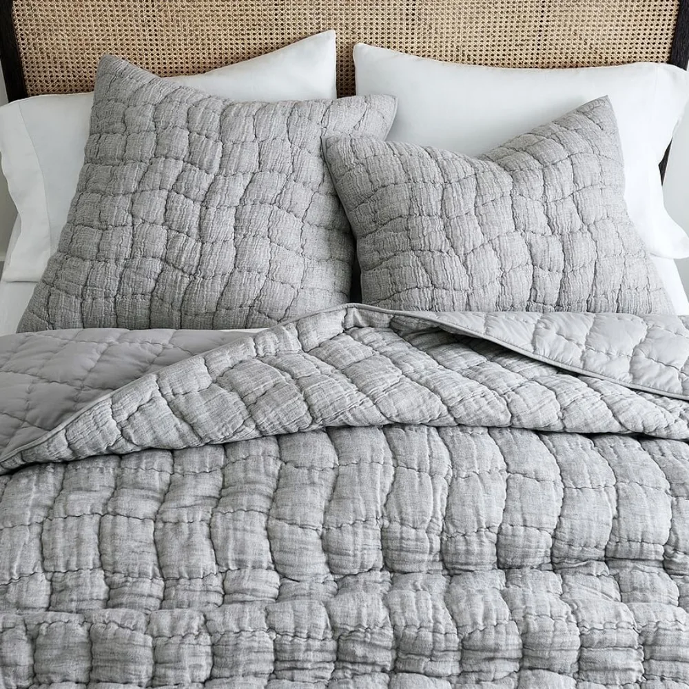 Pottery Barn Gray Cloud Quilt + 2 Euro Shams